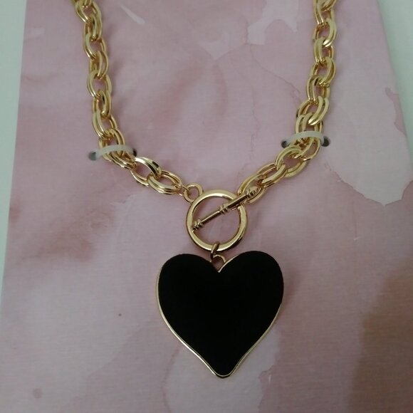C&C California Gold Tone Link Puff Black Heart Necklace - Picture 4 of 8